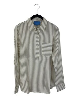ALICE WALK Cotton Beige & White Striped Shirt size small NWT